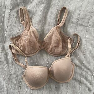2 ThirdLove Bras Taupe 24/7 Classic T-Shirt & Unlined Modern Mesh Scoop 32D1/2